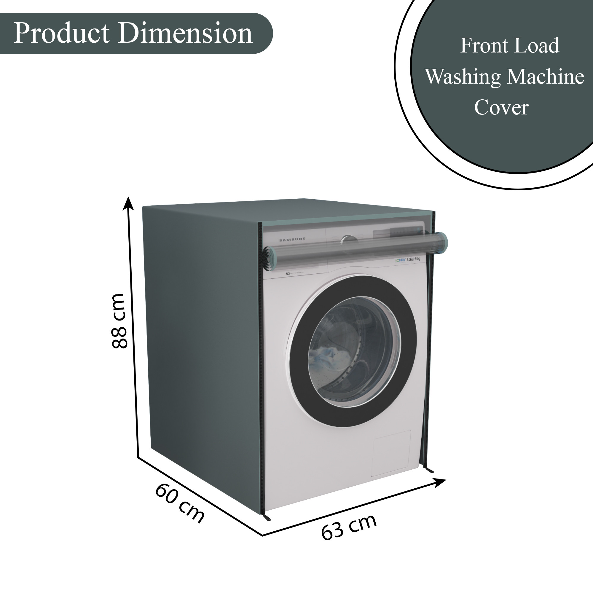 Kuber Industries PVC Transparent Front Load Washing Machine Cover for IFB 7 kg 75 kg 8 kg  85 Kg  Waterproof  Dustproof Washing Machine Cover  Plain - Grey