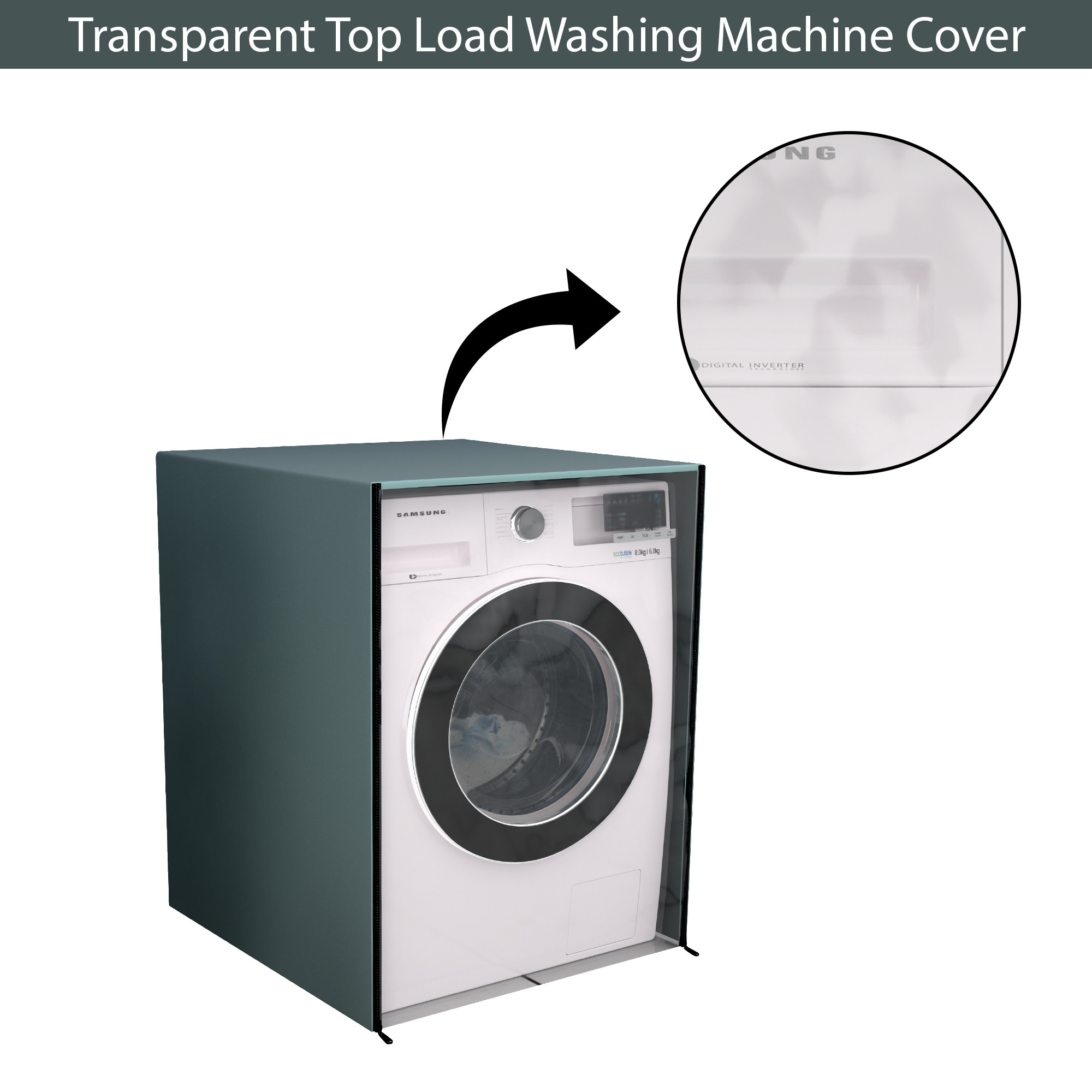 Kuber Industries PVC Transparent Front Load Washing Machine Cover for IFB 7 kg 75 kg 8 kg  85 Kg  Waterproof  Dustproof Washing Machine Cover  Plain - Grey