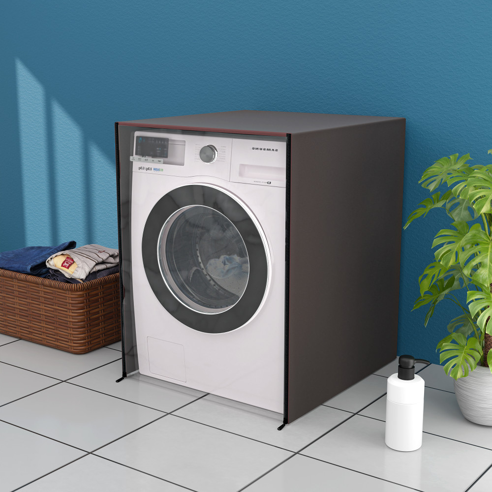 Image of Kuber Industries PVC Transparent Front Load Washing Machine Cover for IFB (7 kg, 7.5 kg, 8 kg &amp; 8.5 Kg) | Waterproof &amp; Dustproof Washing Machine Cover | Plain - Brown
