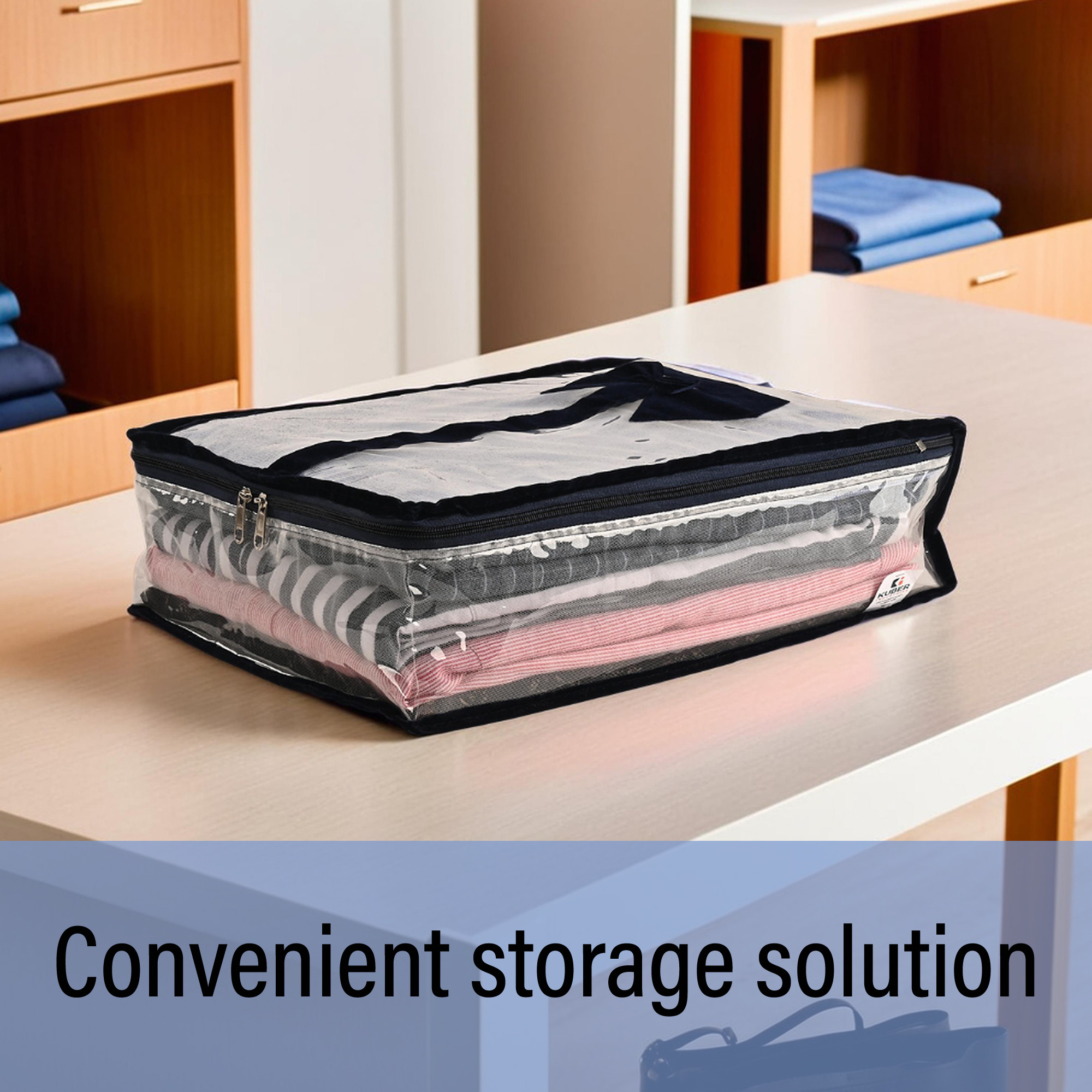 Kuber Industries PVC Transparent Shirt Organizer for Wardrobe  Wardrobe Clothes Storage Bag  Shirt Cover for Men with Zip  Net Velvet-Blue