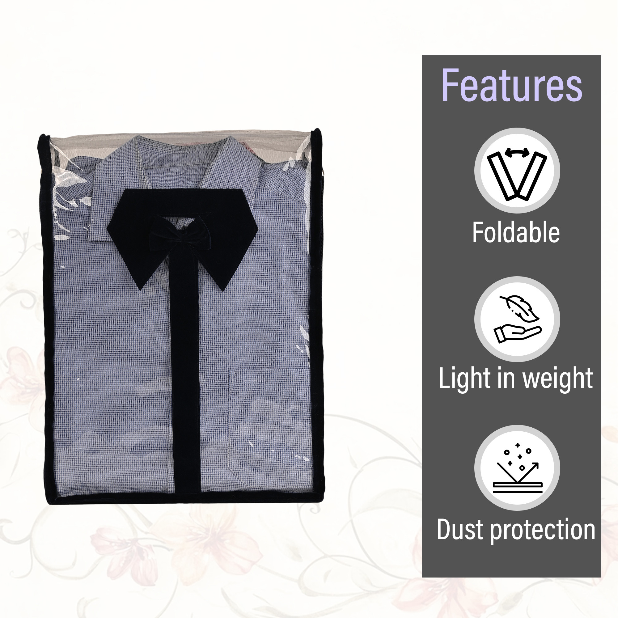 Kuber Industries PVC Transparent Shirt Organizer for Wardrobe  Wardrobe Clothes Storage Bag  Shirt Cover for Men with Zip  Net Velvet-Blue