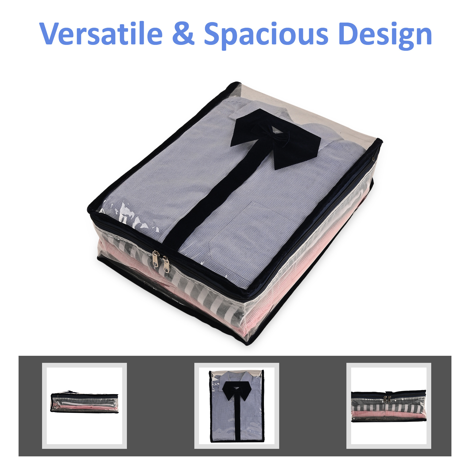 Kuber Industries PVC Transparent Shirt Organizer for Wardrobe  Wardrobe Clothes Storage Bag  Shirt Cover for Men with Zip  Net Velvet-Blue