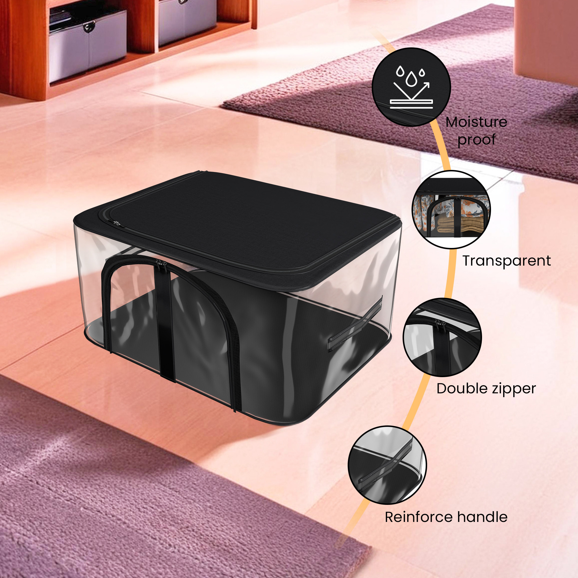 Kuber Industries Pvc Transparent Zip Lock Saree Organizer for Wardrobe with Handles  Dress Storage Bag for Lehenga Gown  Shawl  Bedsheet  Clothes Organiser for Storage  Black