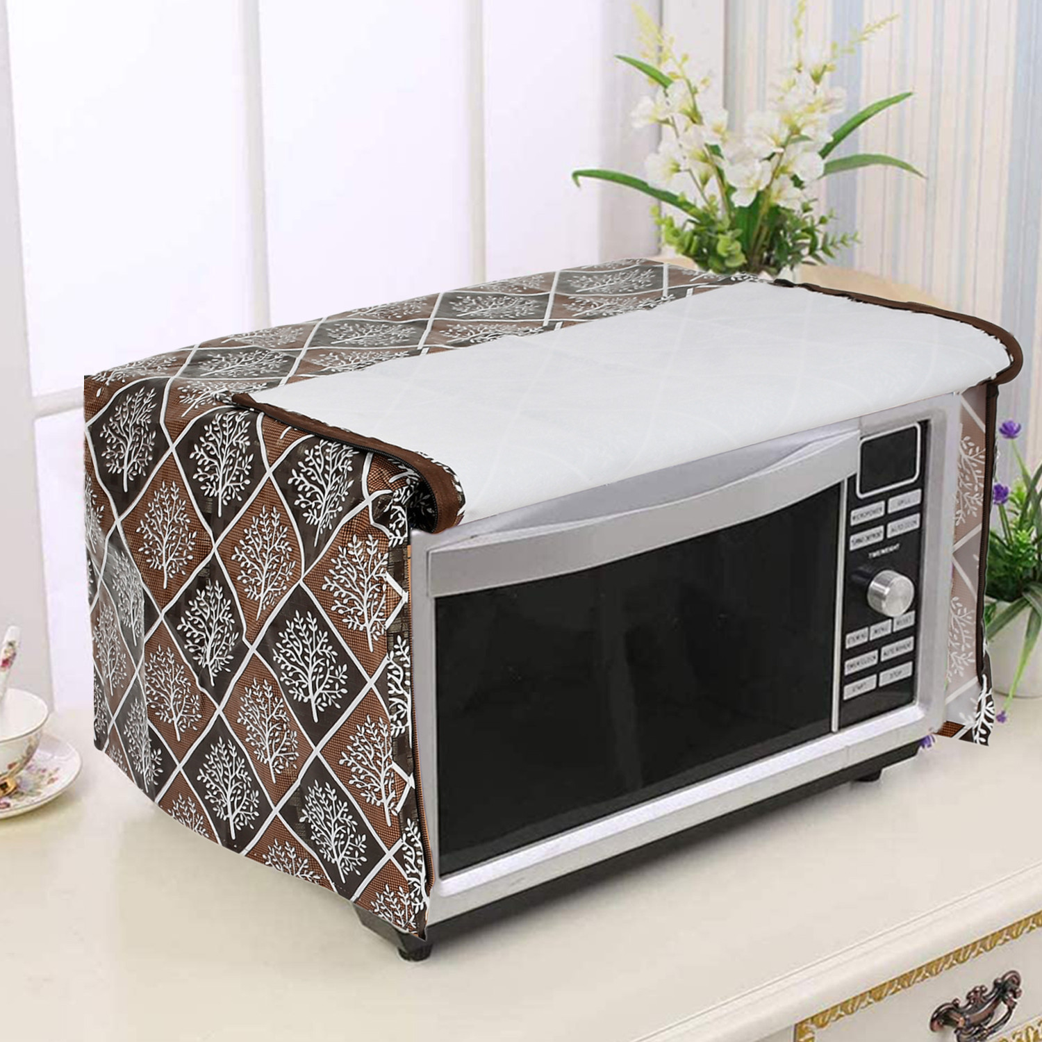 Kuber Industries PVC Tree Printed Microwave Oven Cover, Dustproof Machine Protector Cover,23 Ltr. (Coffee)