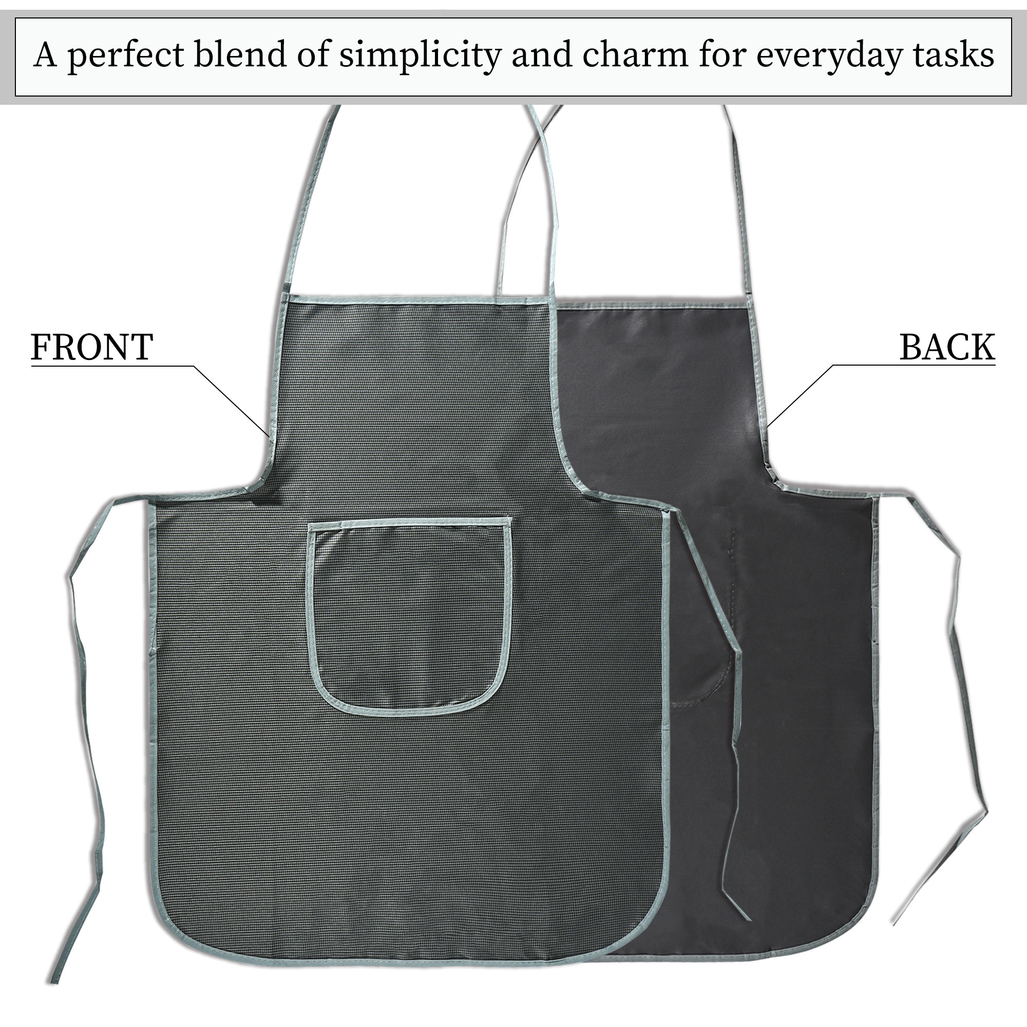 Kuber Industries PVC Waterproof Apron for Women  Men with Center Pocket  Machine Washable Kitchen Apron for Home Grill  Restaurant  Mini Check Print - Grey