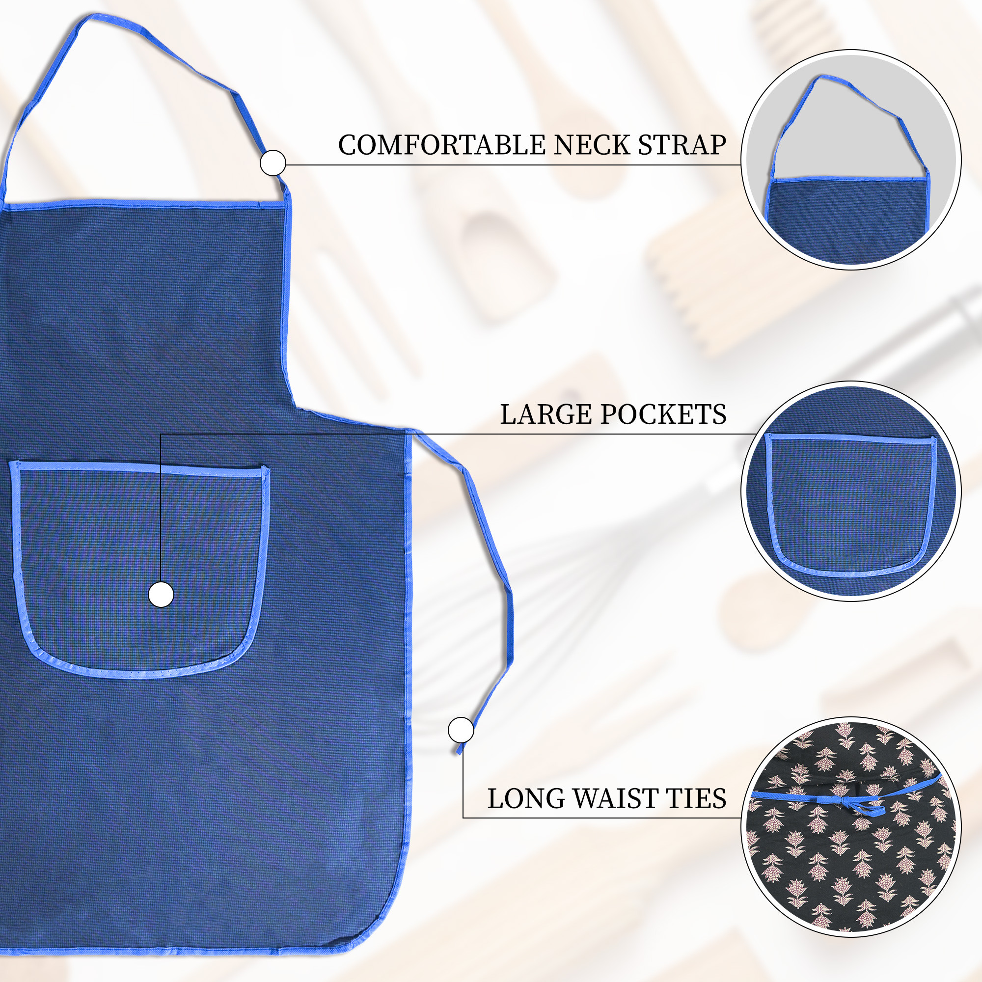 Kuber Industries PVC Waterproof Apron for Women  Men with Center Pocket  Machine Washable Kitchen Apron for Home Grill  Restaurant  Mini Check Print - Blue