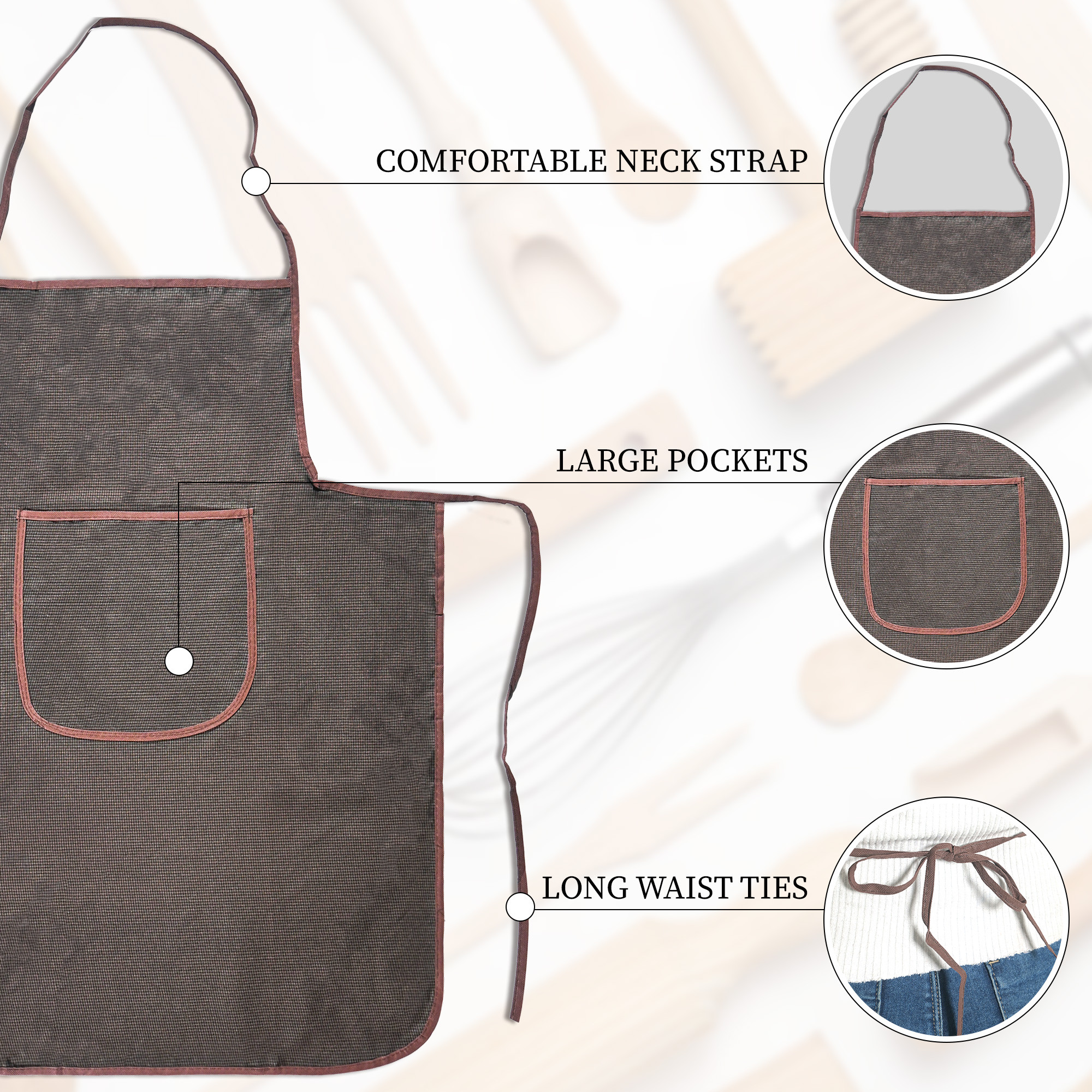 Kuber Industries PVC Waterproof Apron for Women  Men with Center Pocket  Machine Washable Kitchen Apron for Home Grill  Restaurant  Mini Check Print - Brown