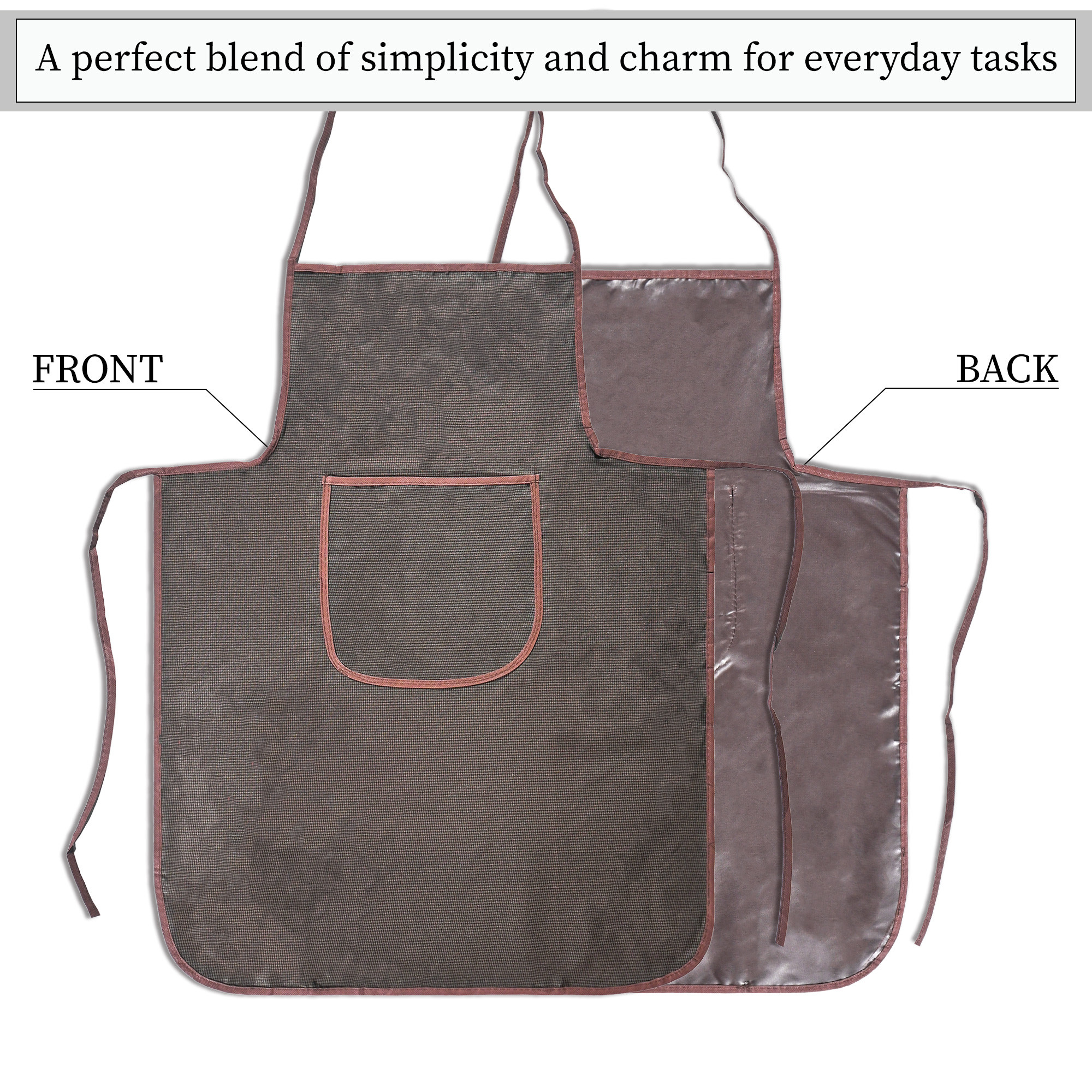 Kuber Industries PVC Waterproof Apron for Women  Men with Center Pocket  Machine Washable Kitchen Apron for Home Grill  Restaurant  Mini Check Print - Brown