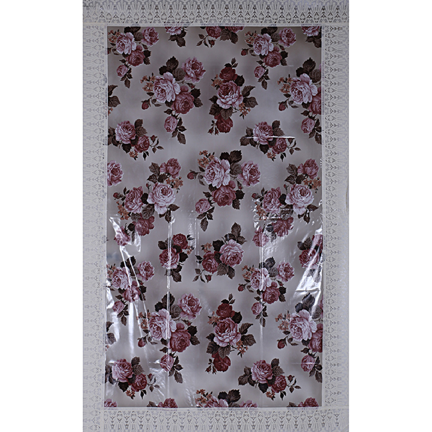 Kuber Industries PVC Waterproof Attractive Flower Design Center Table Cover|Table Cloth With Cream Lace Border, 40x60 inch (Cream)