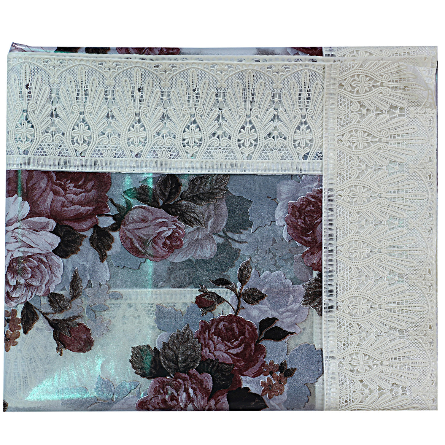Kuber Industries PVC Waterproof Attractive Flower Design Center Table Cover|Table Cloth With Cream Lace Border, 40x60 inch (Cream)