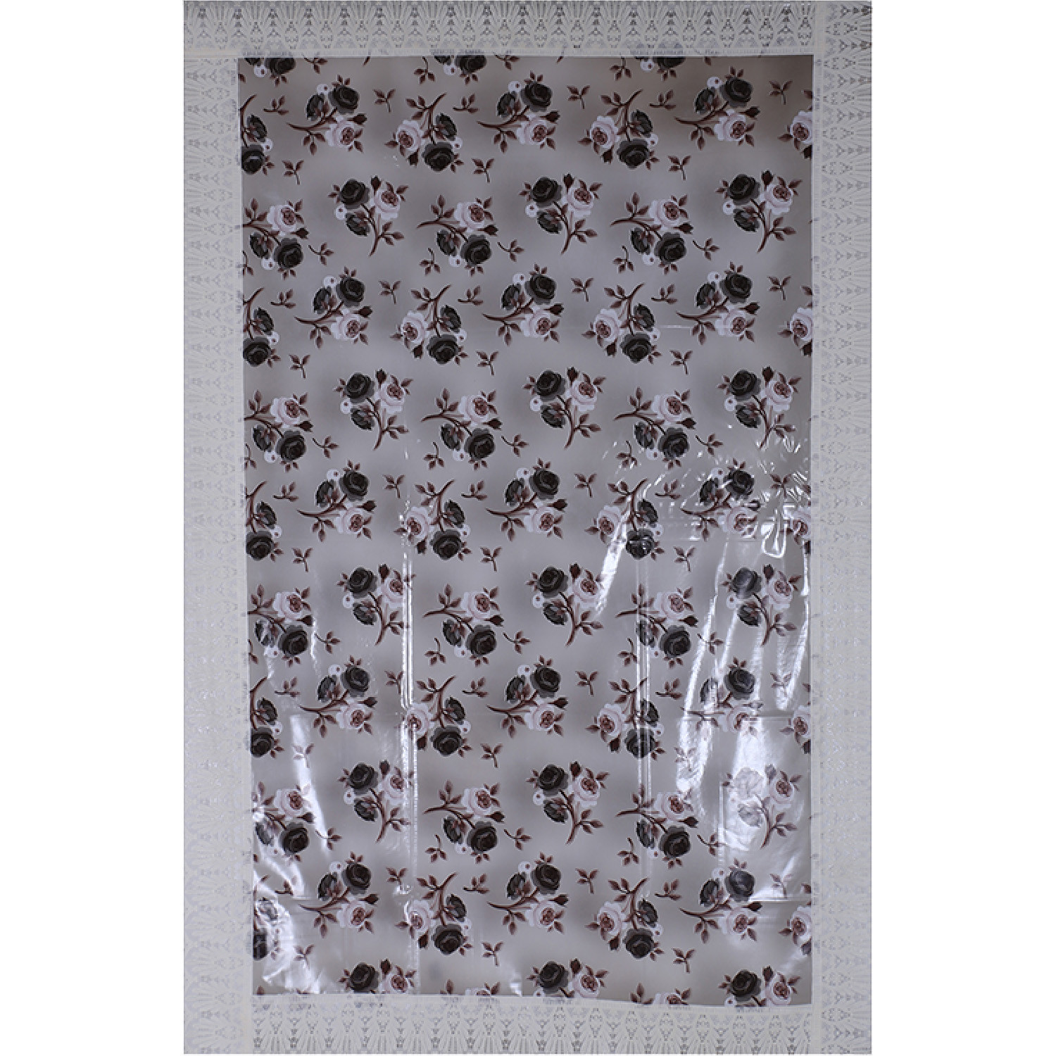 Kuber Industries PVC Waterproof Attractive Rose Design Center Table CoverTable Cloth With Cream Lace Border 40x60 inch Cream