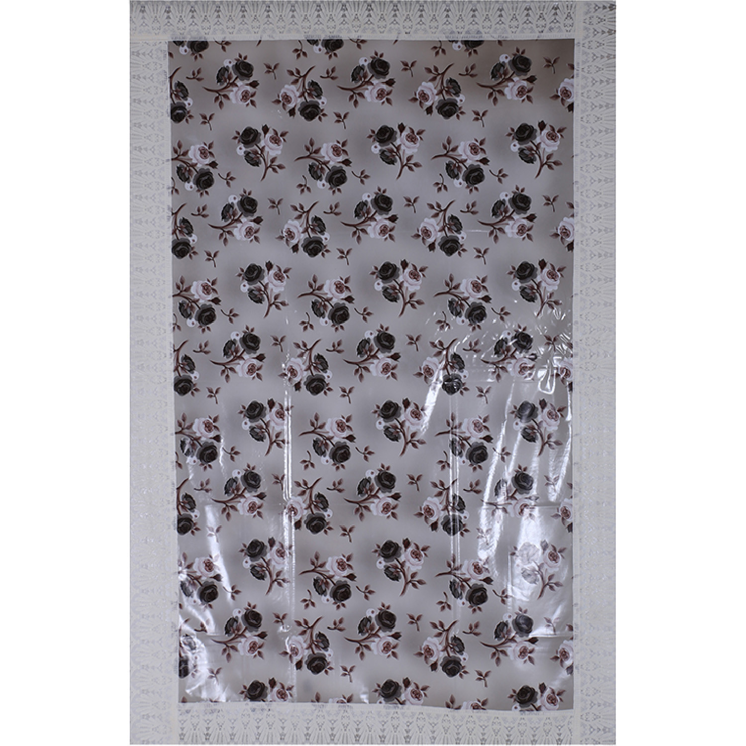 Kuber Industries PVC Waterproof Attractive Rose Design Center Table Cover|Table Cloth With Cream Lace Border, 40x60 inch (Cream)