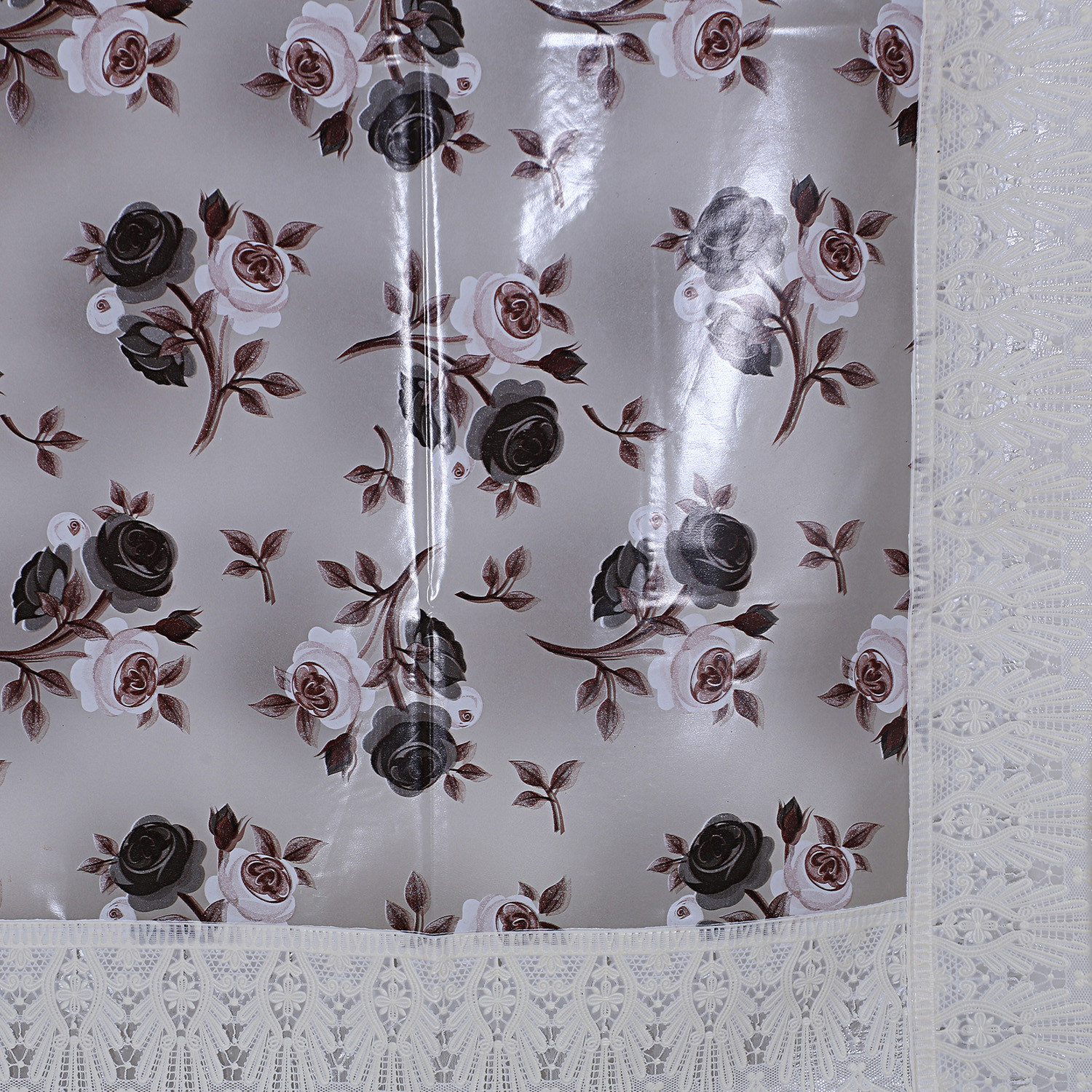 Kuber Industries PVC Waterproof Attractive Rose Design Center Table CoverTable Cloth With Cream Lace Border 40x60 inch Cream