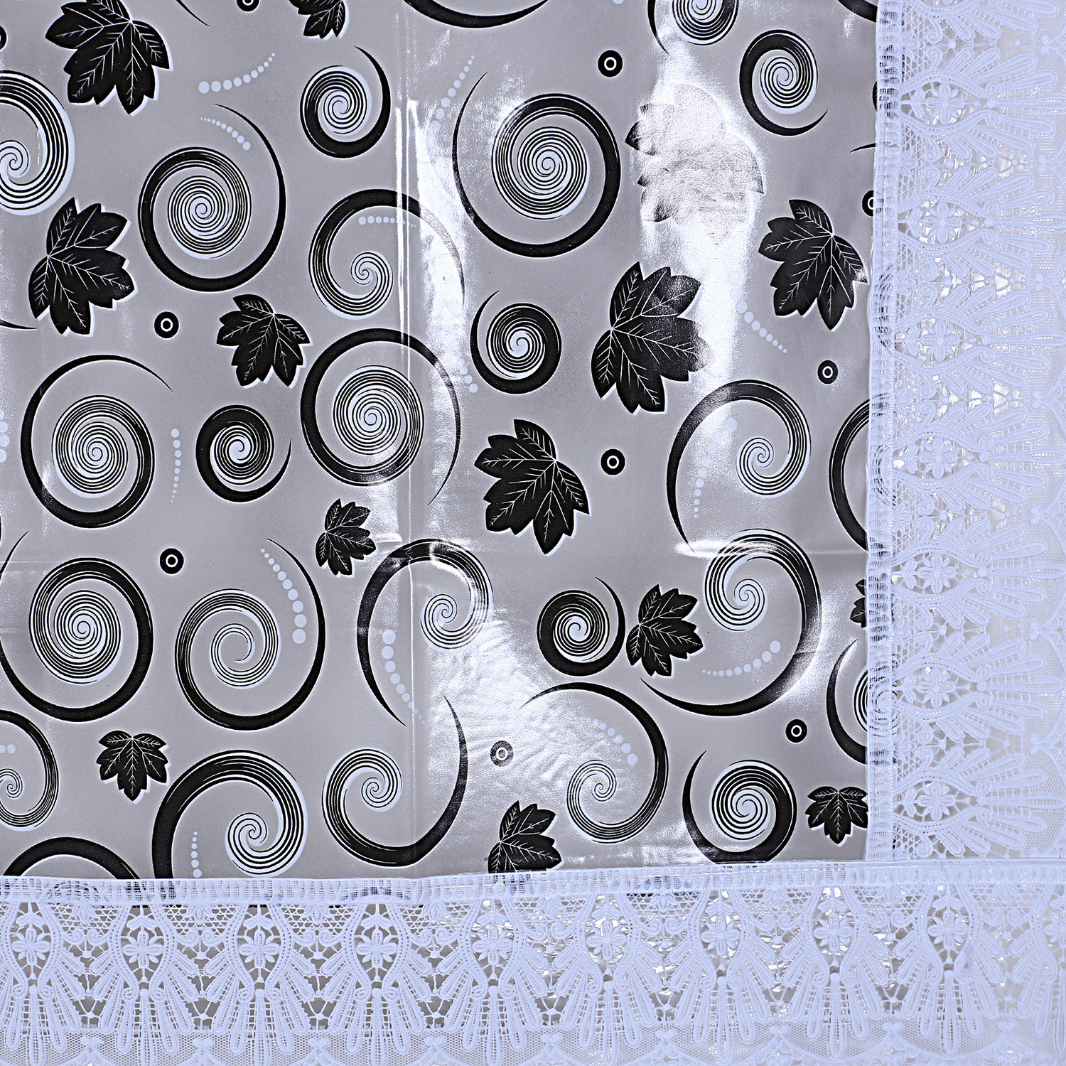 Kuber Industries PVC Waterproof Attractive Spiral Design Center Table Cover|Table Cloth With White Lace Border, 40x60 inch (White)