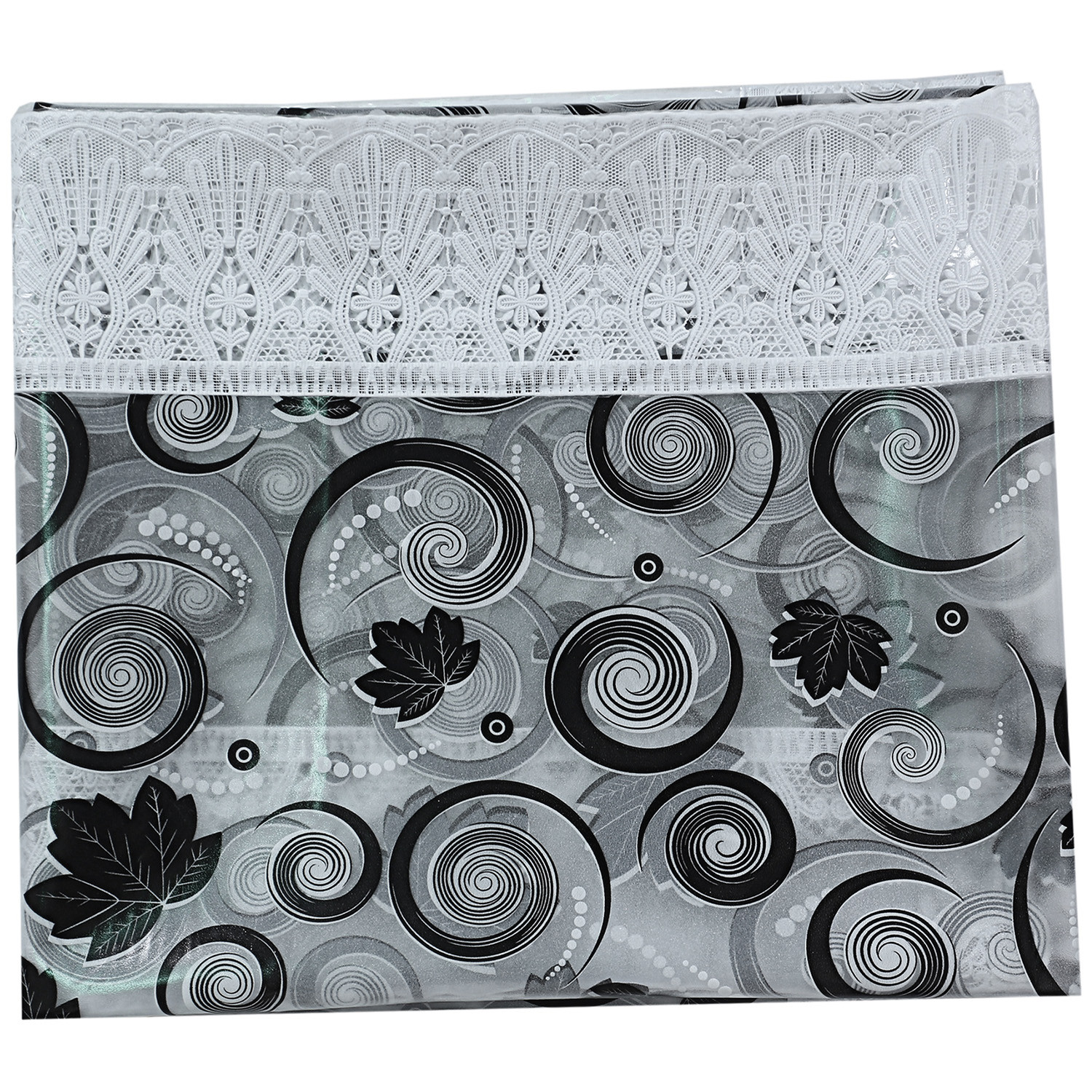 Kuber Industries PVC Waterproof Attractive Spiral Design Center Table Cover|Table Cloth With White Lace Border, 40x60 inch (White)