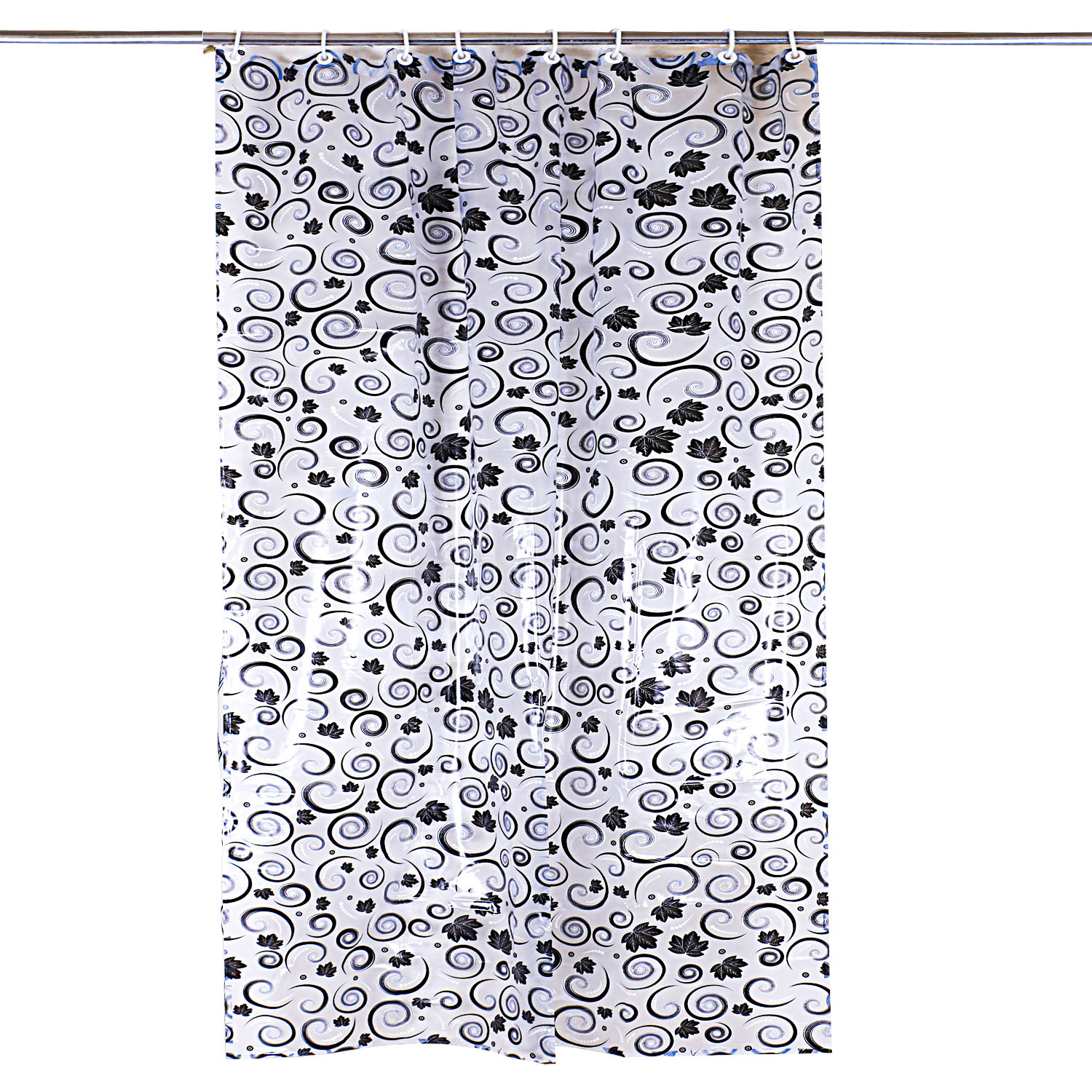 Kuber Industries PVC Waterproof Spiral Print Shower Curtain For Bathroom With 8 Ring,7 Feet (Black)