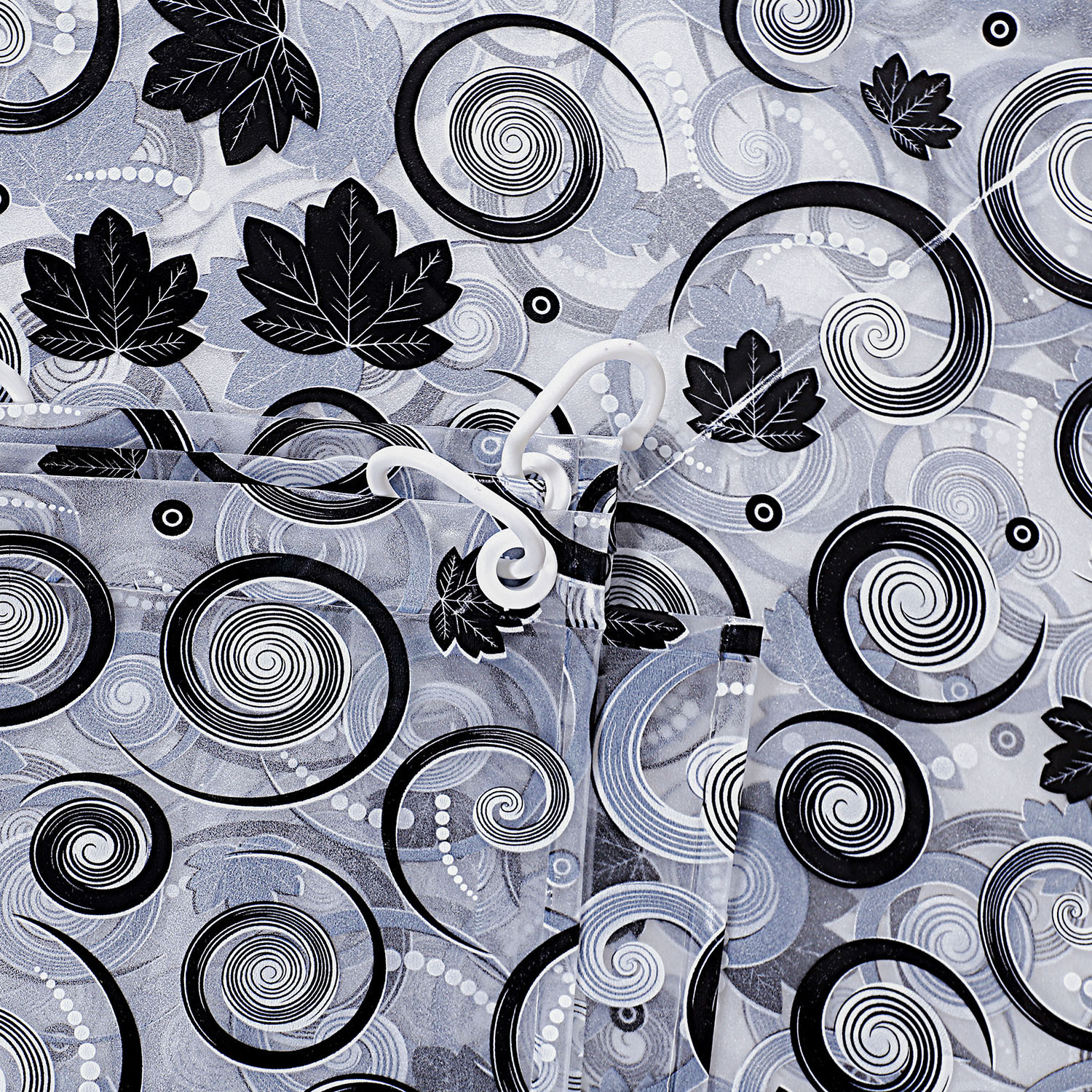 Kuber Industries PVC Waterproof Spiral Print Shower Curtain For Bathroom With 8 Ring,7 Feet (Black)