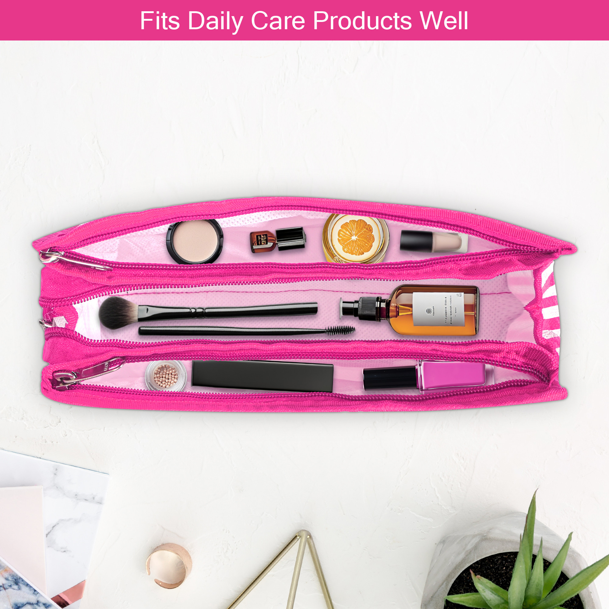 Kuber Industries PVC Waterproof Toiletry Kit Organizer for Women  Men With 3 Compartments  Multipurpose Cosmetic  Makeup Kit - Ideal for Bathroom  Lining Print - Pink