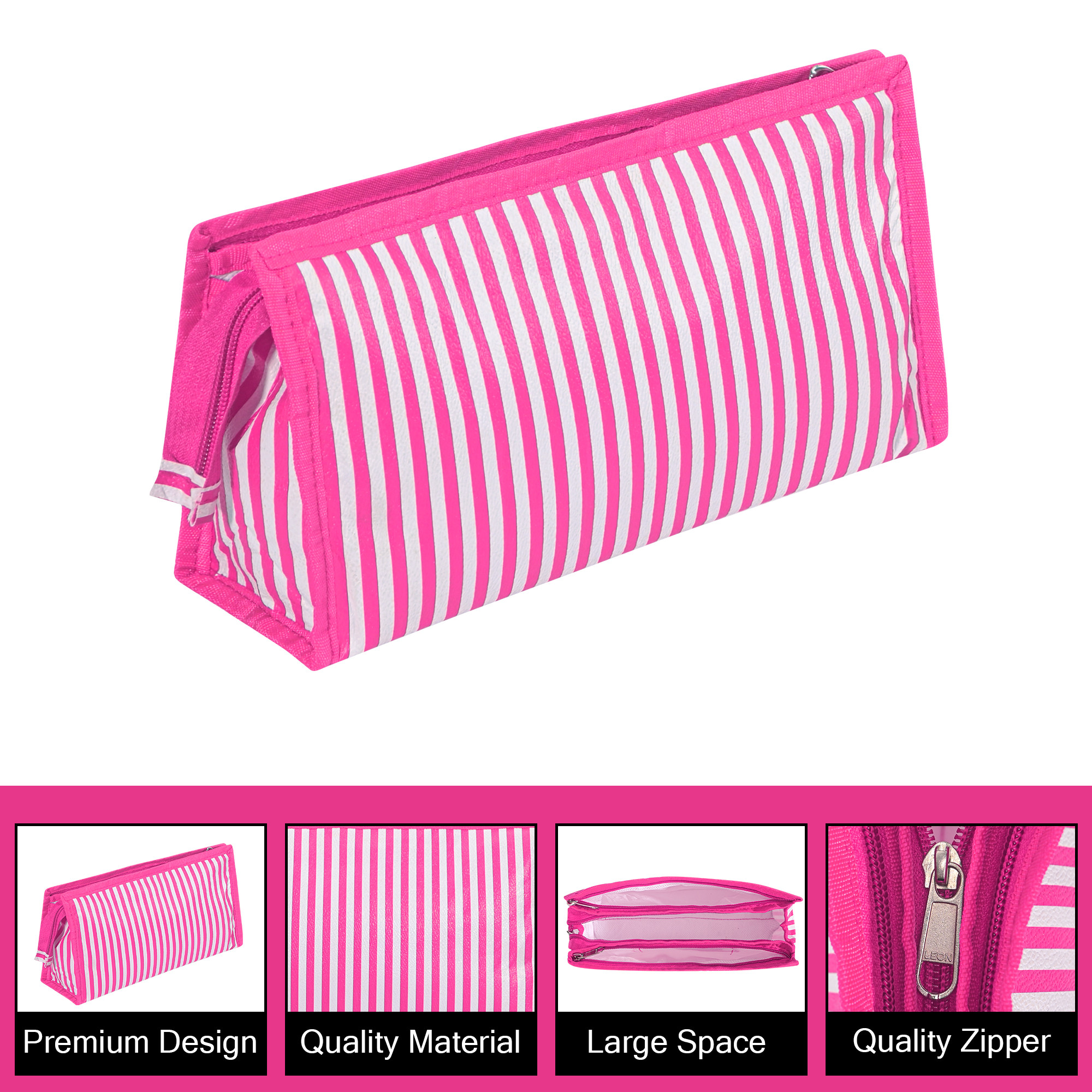 Kuber Industries PVC Waterproof Toiletry Kit Organizer for Women  Men With 3 Compartments  Multipurpose Cosmetic  Makeup Kit - Ideal for Bathroom  Lining Print - Pink