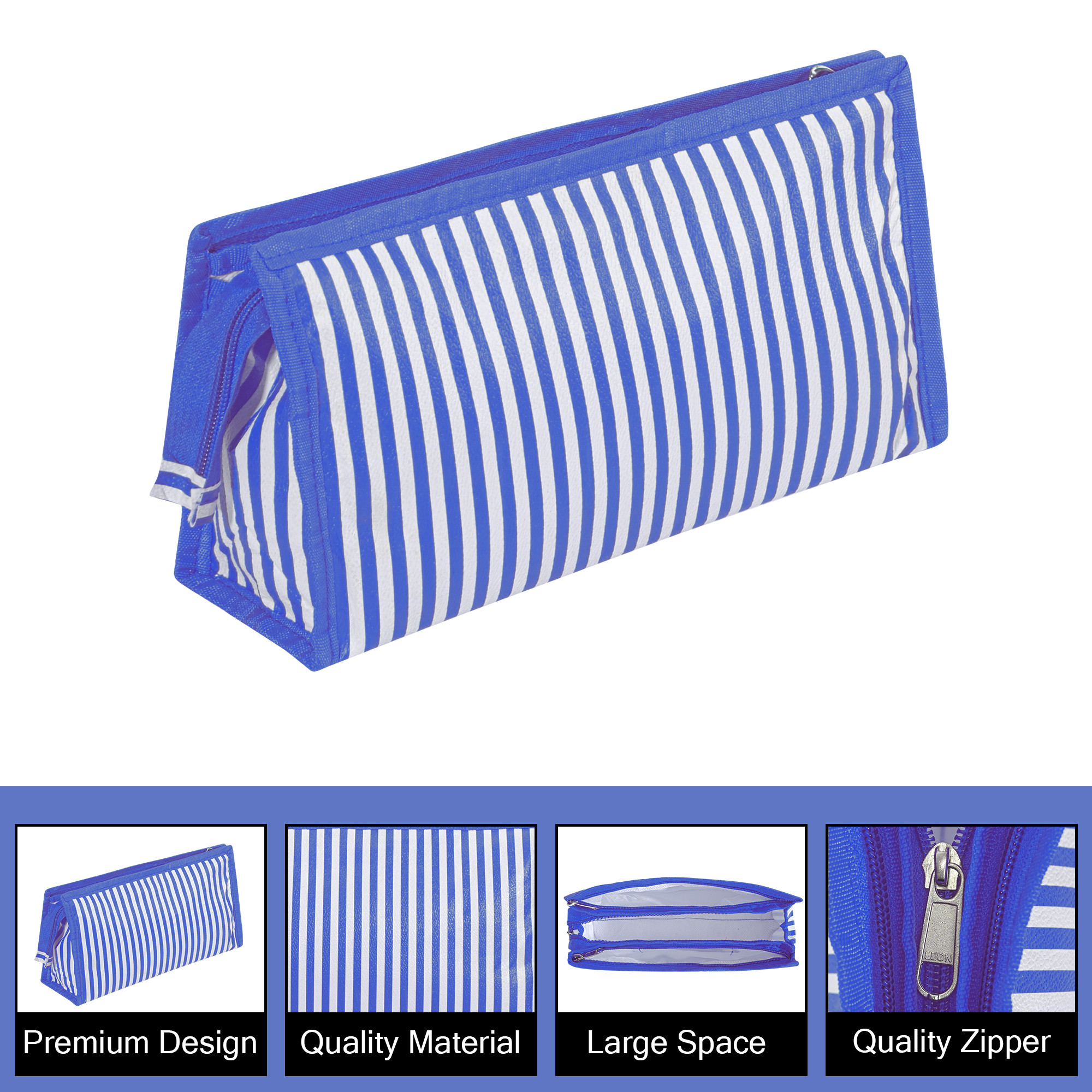 Kuber Industries PVC Waterproof Toiletry Kit Organizer for Women  Men With 3 Compartments  Multipurpose Cosmetic  Makeup Kit - Ideal for Bathroom  Lining Print - Blue