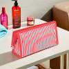 PVC Waterproof Toiletry Kit Organizer for Women & Men With 3 Compartments | Multipurpose Cosmetic / Makeup Kit - Ideal for Bathroom | Lining Print - Red