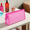 PVC Waterproof Toiletry Kit Organizer for Women & Men With 3 Compartments | Multipurpose Cosmetic / Makeup Kit - Ideal for Bathroom | Lining Print - Pink