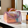 PVC Waterproof Toiletry Kit Organizer for Women with Handle | Multipurpose Cosmetic / Makeup Kit - Ideal for Travel, Bathroom & Daily Use | Bow Design - Pink