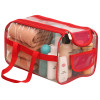 PVC Waterproof Transparent Travel Toiletry Bag for Man/Woman with Handle | Cosmetic / Makeup Organizer Pouch for Skincare & Shaving Kit | Red