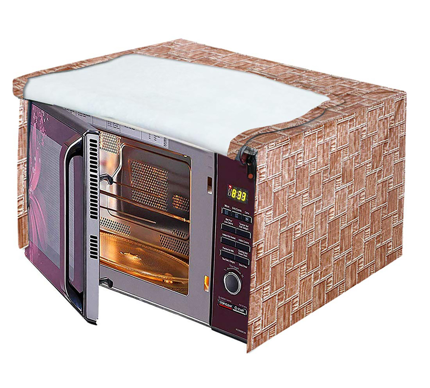 Kuber Industries PVC Wooden Check Printed Microwave Oven Cover,25 Ltr. (Brown)-HS43KUBMART25989