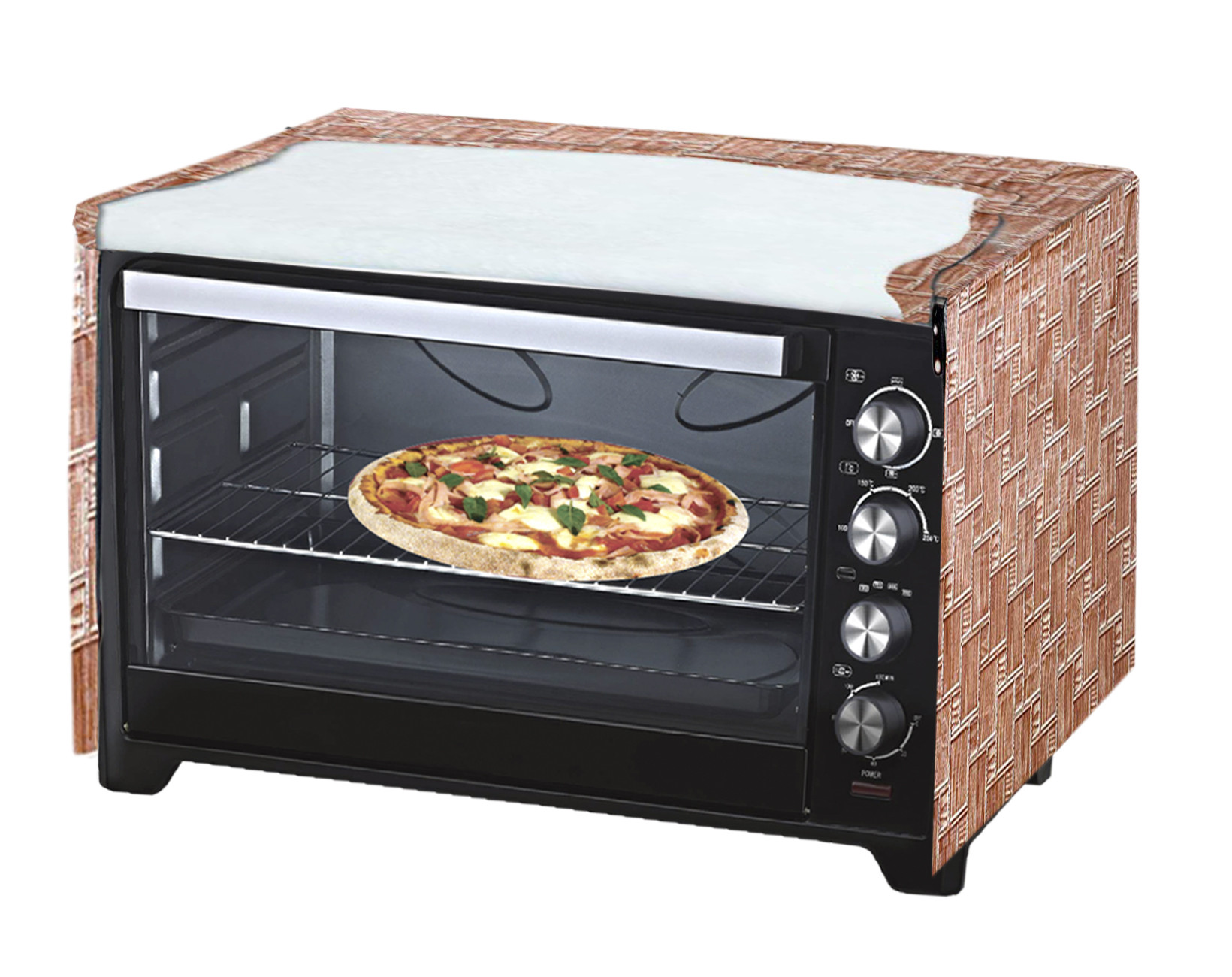 Kuber Industries PVC Wooden Check Printed Microwave Oven Cover,30 Ltr. (Brown)-HS43KUBMART25991