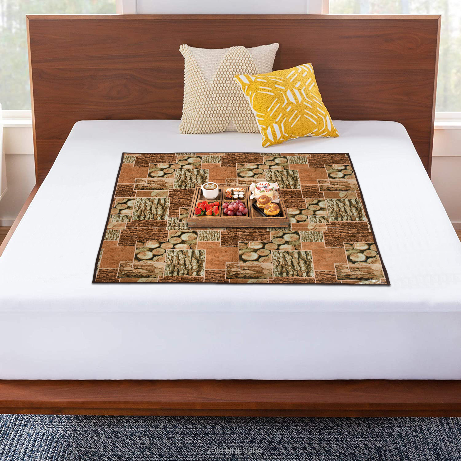 Kuber Industries PVC Wooden Print Both Sided Bed Server Food Mat, Bedsheet Protector For Home 36