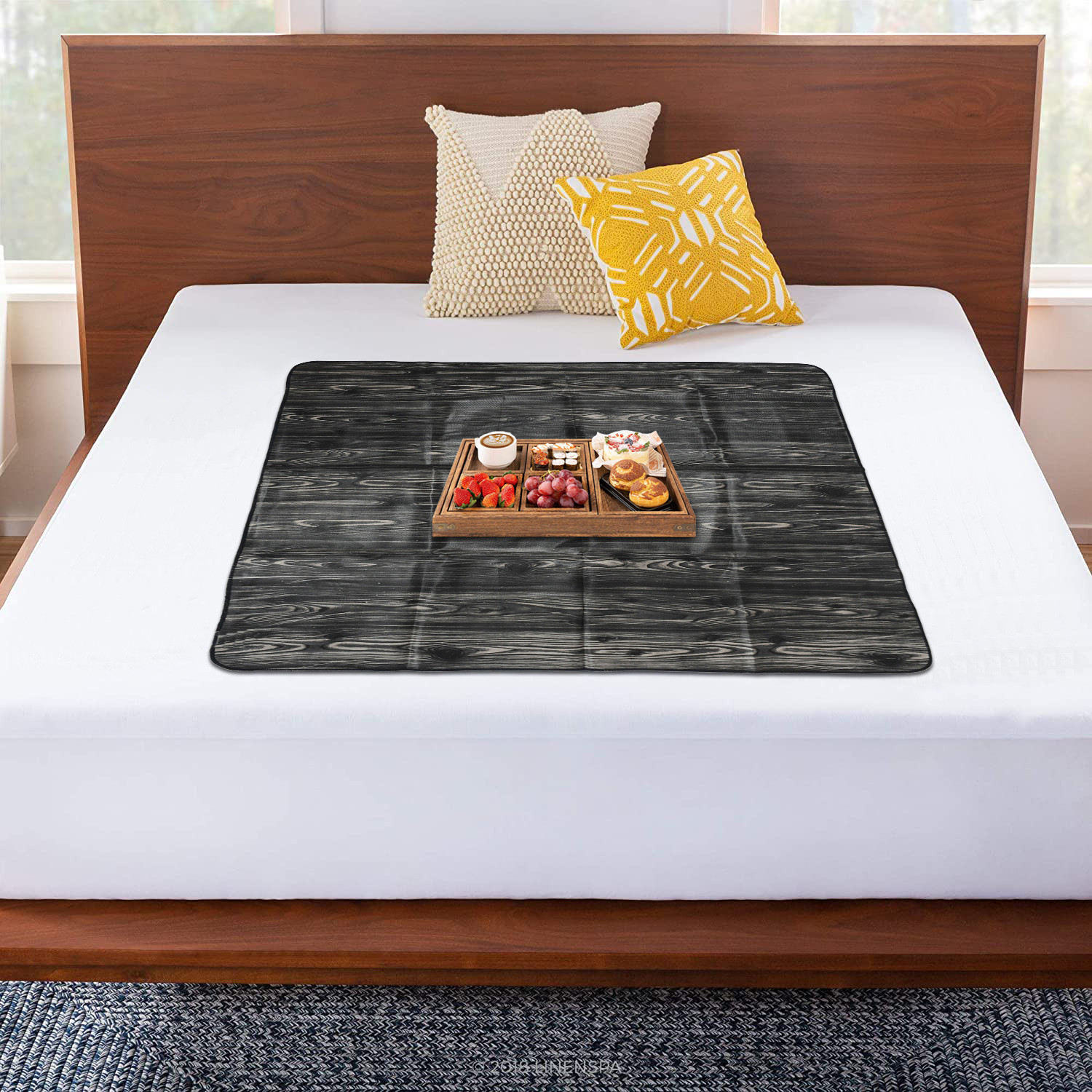 Kuber Industries PVC Wooden Print Both Sided Bed Server Food Mat, Bedsheet Protector For Home 36