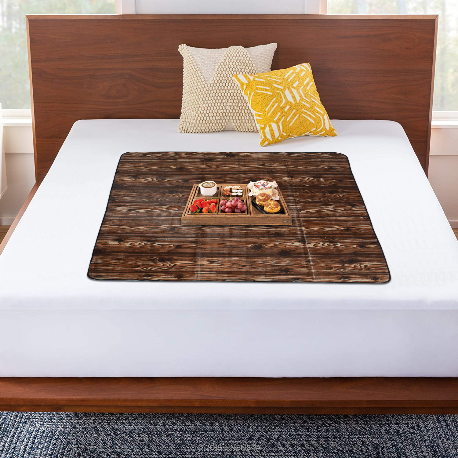 Kuber Industries PVC Wooden Print Both Sided Bed Server Food Mat, Bedsheet Protector For Home 36