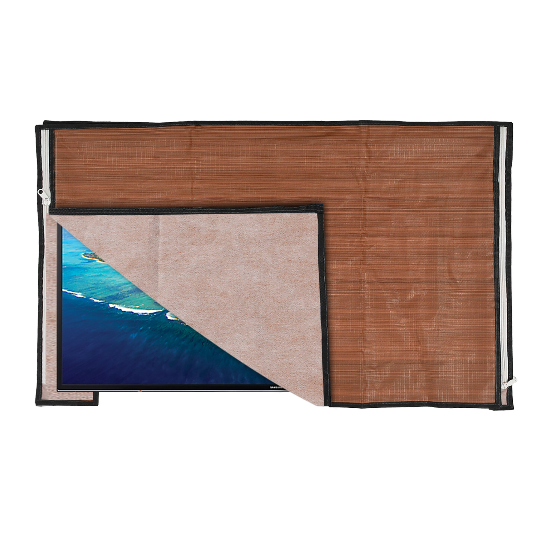 Kuber Industries PVC Wooden Print Waterproof & Dustproof TV Cover, 32 Inch (Brown) 54KM4288