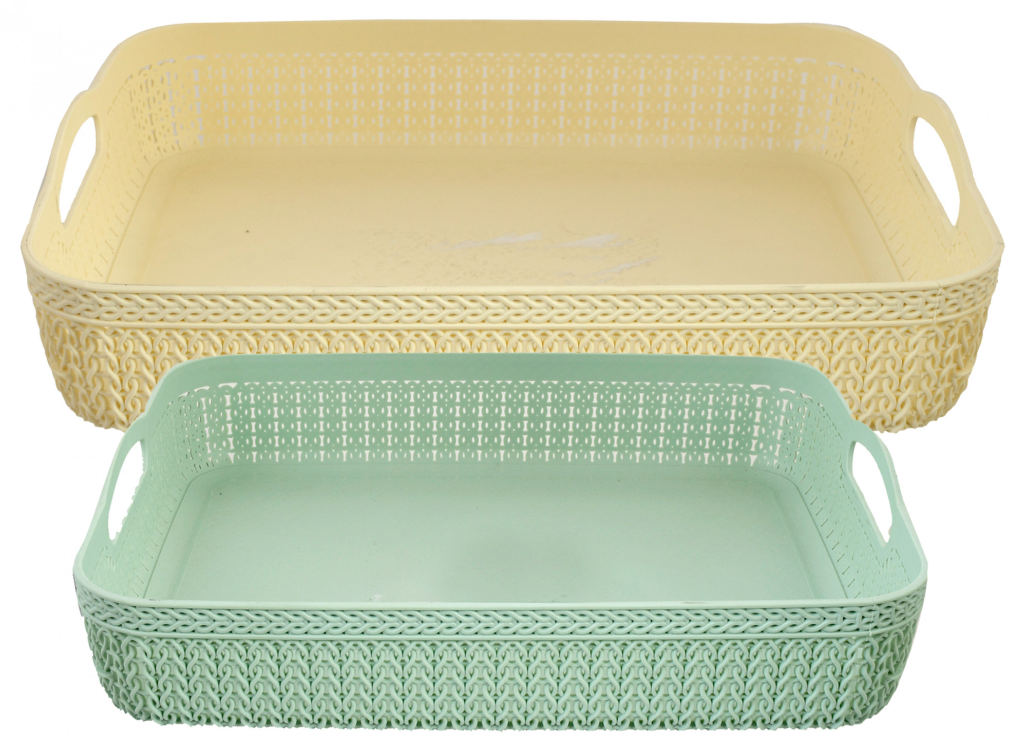 Kuber Industries Q-3,4 Unbreakable 2 Pieces Plastic Multipurpose Small & Large Size Flexible Storage Baskets/Fruit Vegetable Bathroom Stationary Home Basket with Handles,Multi