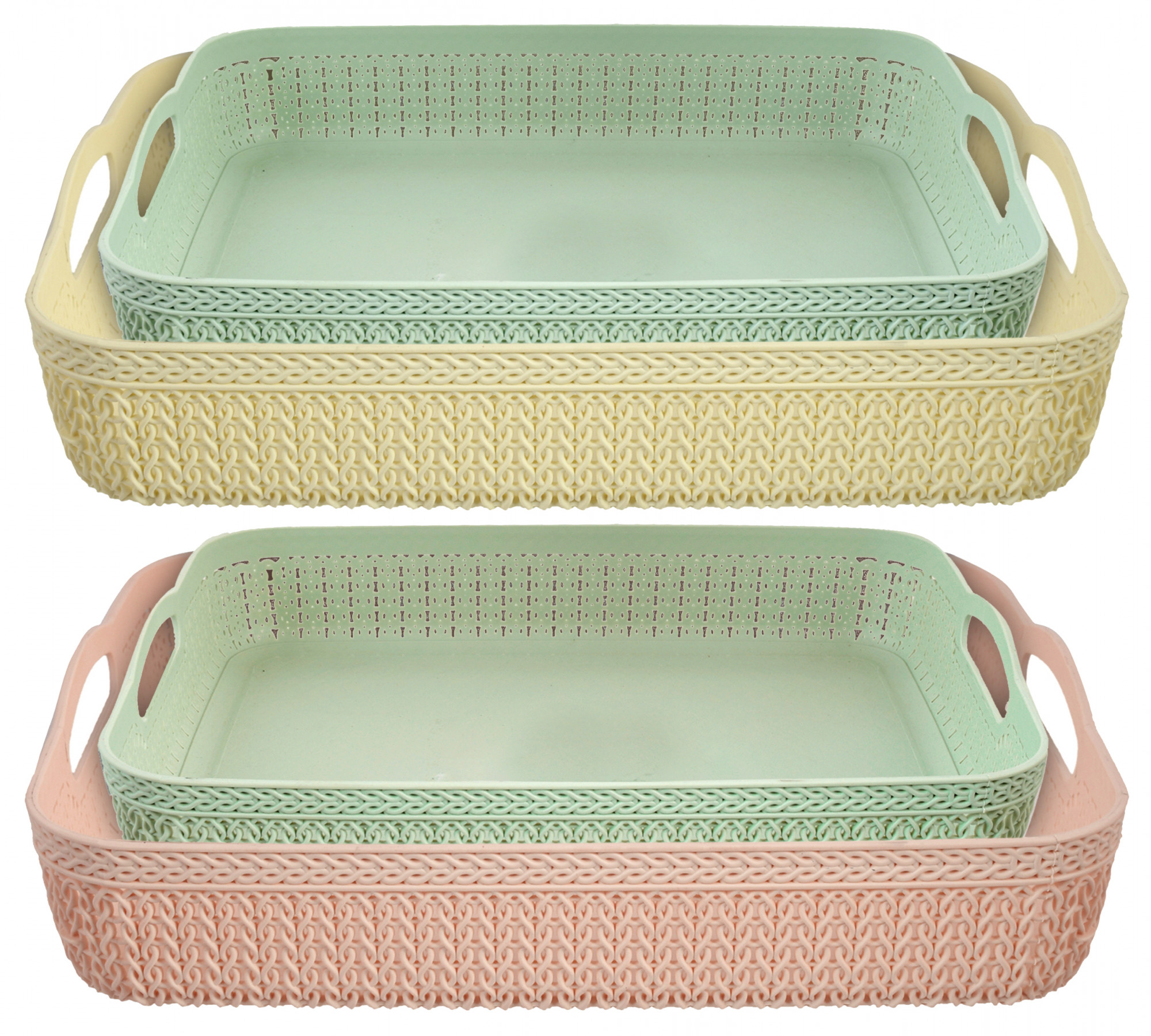 Kuber Industries Q-3,4 Unbreakable 4 Pieces Plastic Multipurpose Small & Large Size Flexible Storage Baskets/Fruit Vegetable Bathroom Stationary Home Basket with Handles,Multi