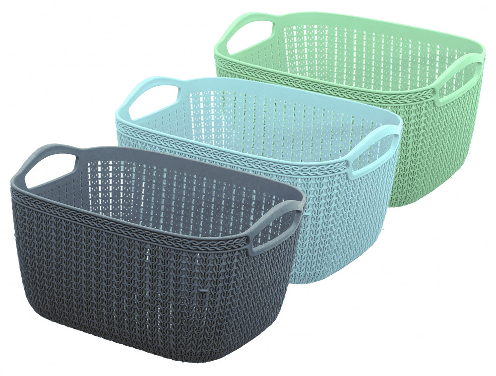 Kuber Industries Q-5 Unbreakable Plastic 3 Pieces Multipurpose Medium Size Flexible Storage Baskets/Fruit Vegetable Bathroom Stationary Home Basket with Handles (Light Green &amp; Light Blue &amp; Grey)