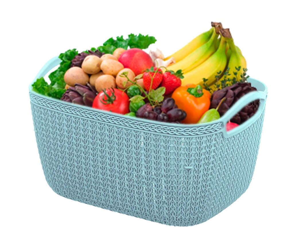 Kuber Industries Q-5 Unbreakable Plastic Multipurpose Medium Size Flexible Storage Baskets/Fruit Vegetable Bathroom Stationary Home Basket with Handles (Light Blue)