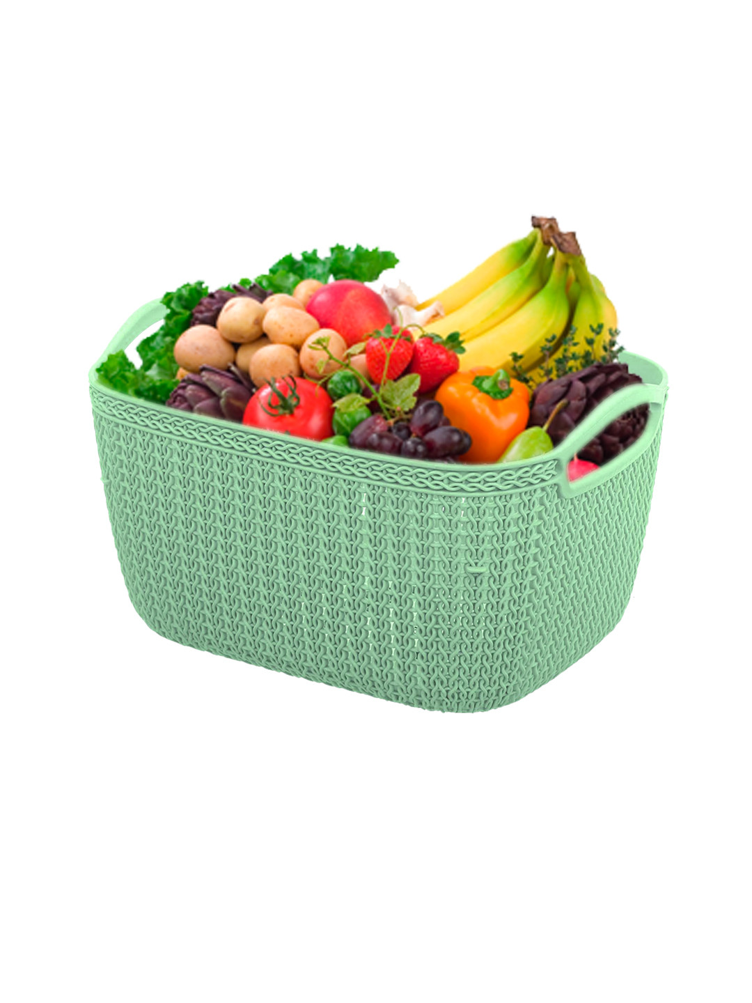 Kuber Industries Q-5 Unbreakable Plastic Multipurpose Medium Size Flexible Storage Baskets/Fruit Vegetable Bathroom Stationary Home Basket with Handles (Light Green & Light Blue)