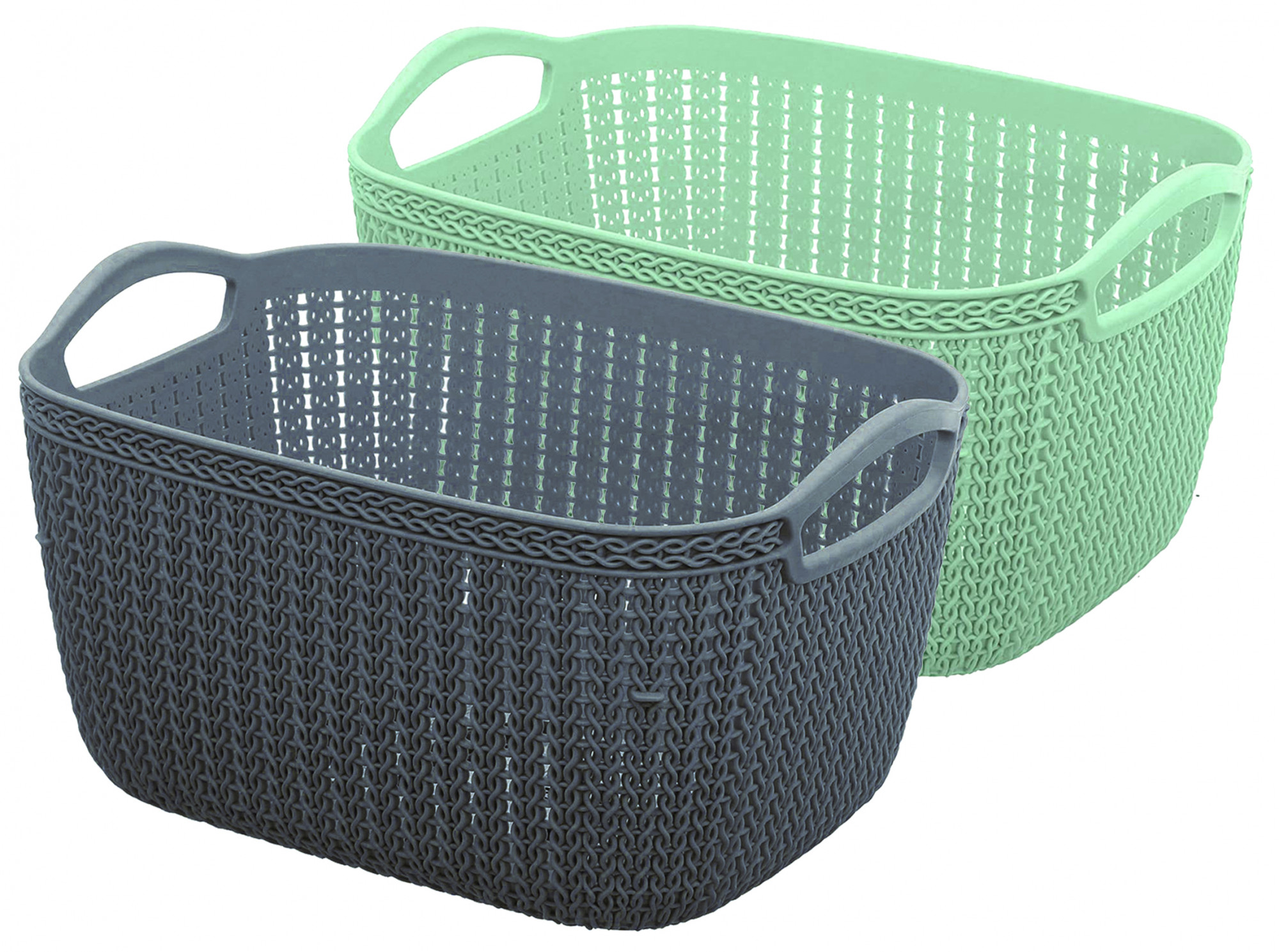 Kuber Industries Q-5 Unbreakable Plastic Multipurpose Medium Size Flexible Storage Baskets/Fruit Vegetable Bathroom Stationary Home Basket with Handles (Light Green & Grey)