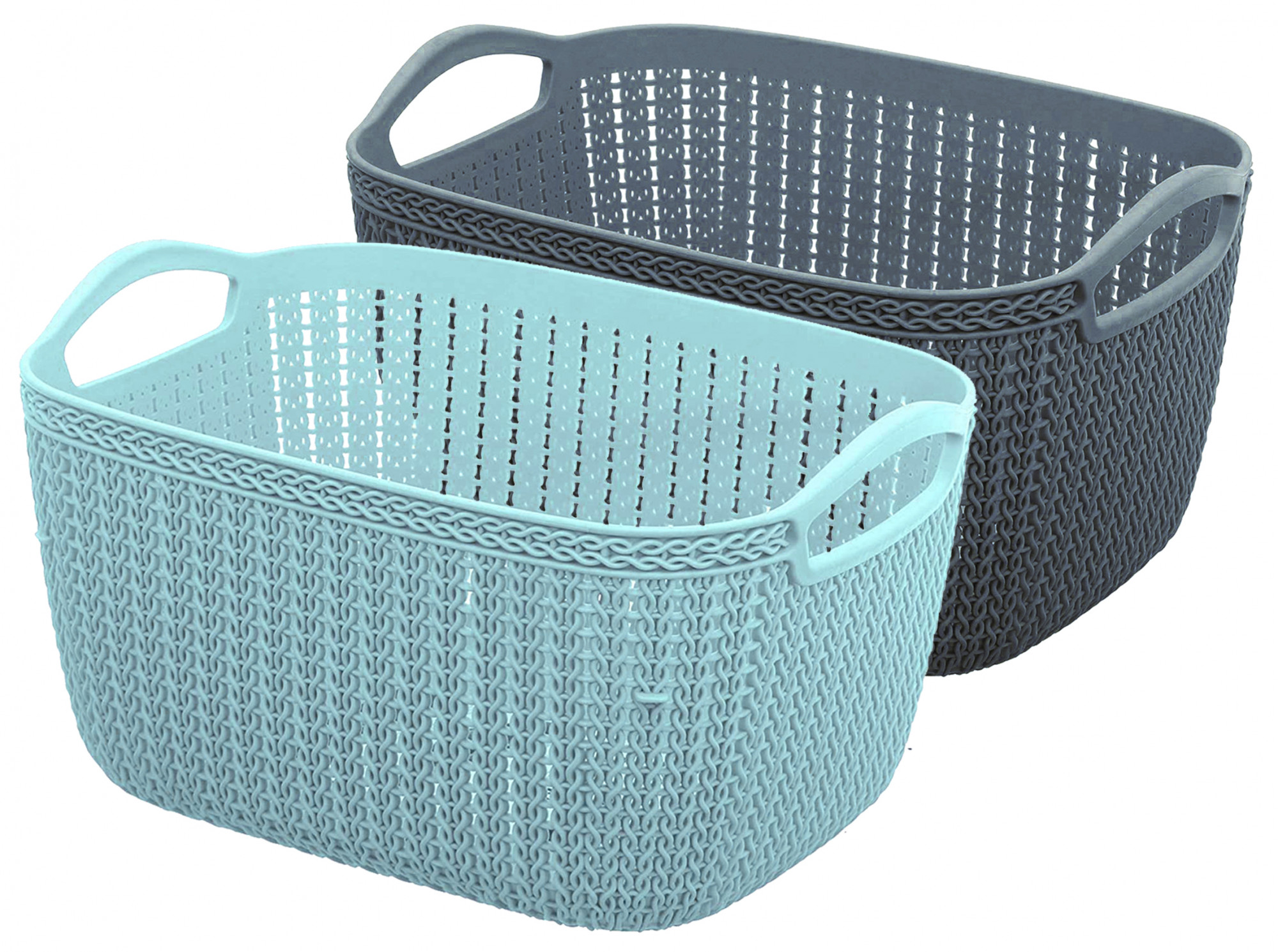 Kuber Industries Q-5 Unbreakable Plastic Multipurpose Medium Size Flexible Storage Baskets/Fruit Vegetable Bathroom Stationary Home Basket with Handles (Light Blue & Grey)