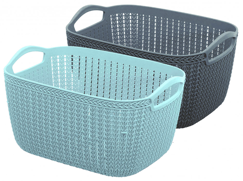 Kuber Industries Q-5 Unbreakable Plastic Multipurpose Medium Size Flexible Storage Baskets/Fruit Vegetable Bathroom Stationary Home Basket with Handles (Light Blue &amp; Grey)