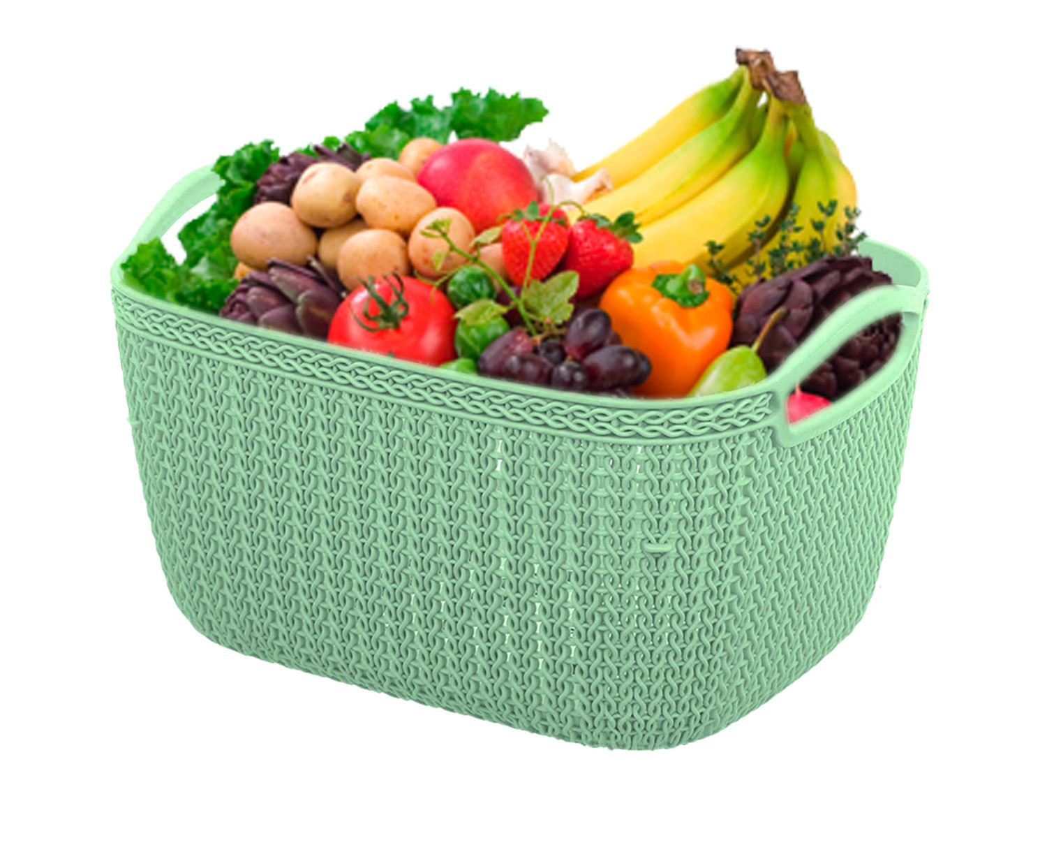 Kuber Industries Q-5,6 Unbreakable Plastic Multipurpose Large & Medium Size Flexible Storage Baskets/Fruit Vegetable Bathroom Stationary Home Basket with Handles (Light Green)