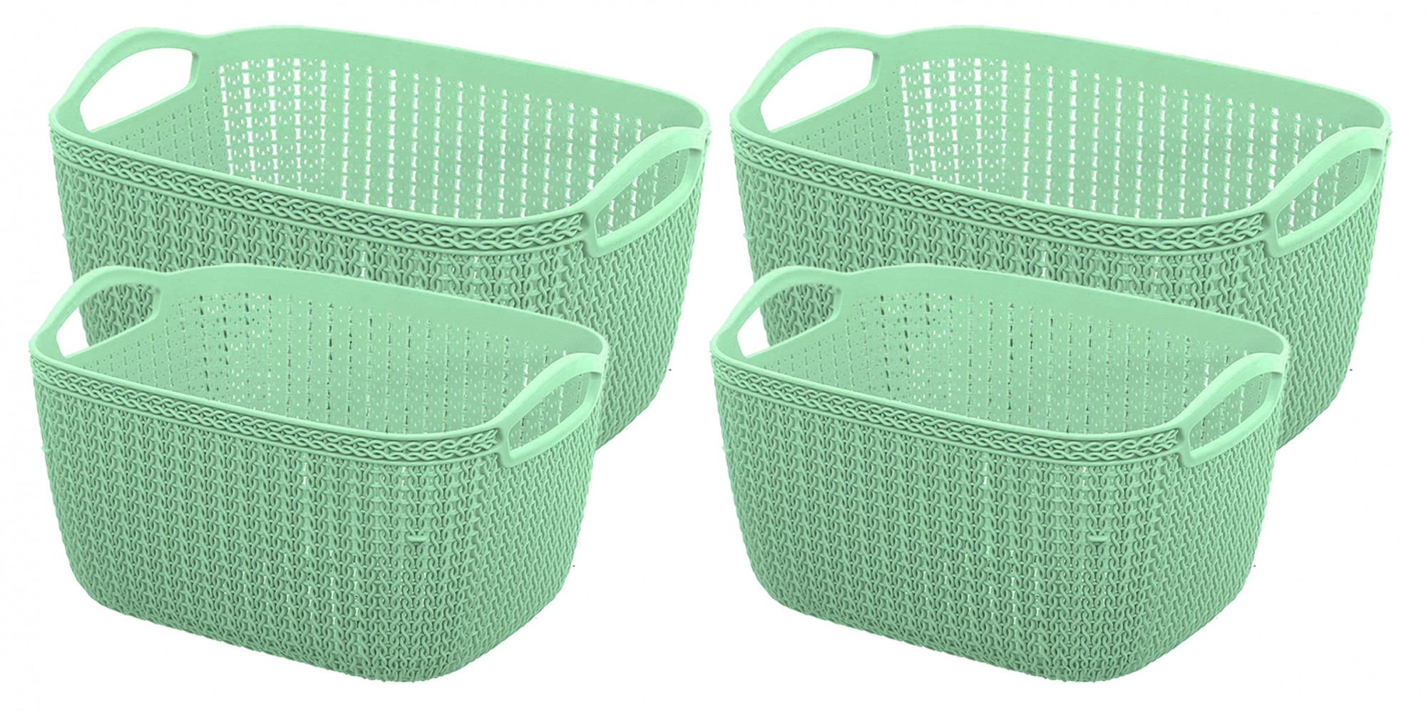 Kuber Industries Q-5,6 Unbreakable Plastic Multipurpose Large & Medium Size Flexible Storage Baskets/Fruit Vegetable Bathroom Stationary Home Basket with Handles (Light Green)
