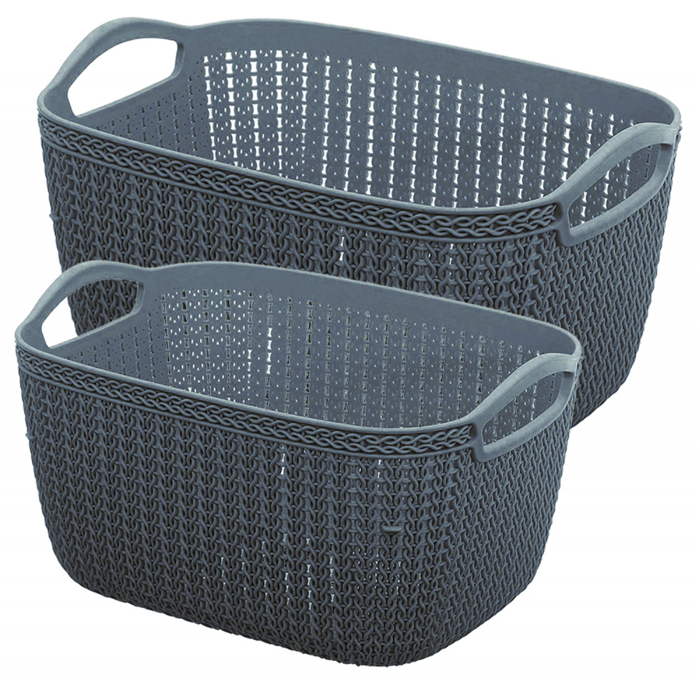 Kuber Industries Q-5,6 Unbreakable Plastic Multipurpose Large &amp; Medium Size Flexible Storage Baskets/Fruit Vegetable Bathroom Stationary Home Basket with Handles (Grey)