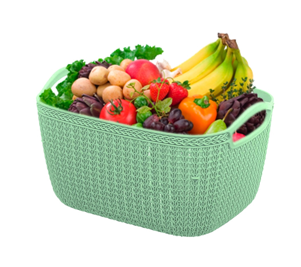 Kuber Industries Q-6 Unbreakable Plastic Multipurpose Large Size Flexible Storage Baskets/Fruit Vegetable Bathroom Stationary Home Basket with Handles (Light Green)