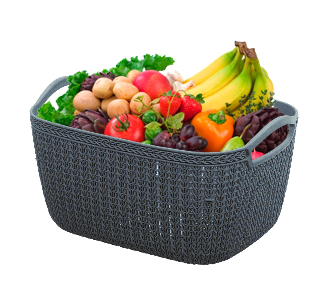 Kuber Industries Q-6 Unbreakable Plastic Multipurpose Large Size Flexible Storage Baskets/Fruit Vegetable Bathroom Stationary Home Basket with Handles (Grey)