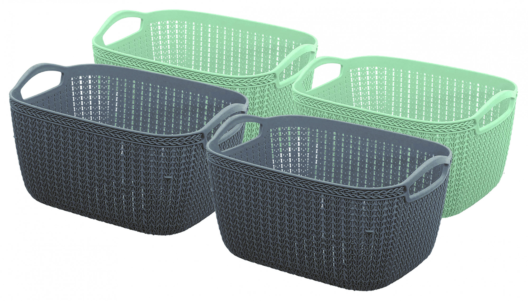 Kuber Industries Q-6 Unbreakable Plastic Multipurpose Large Size Flexible Storage Baskets/Fruit Vegetable Bathroom Stationary Home Basket with Handles (Light Green & Grey)