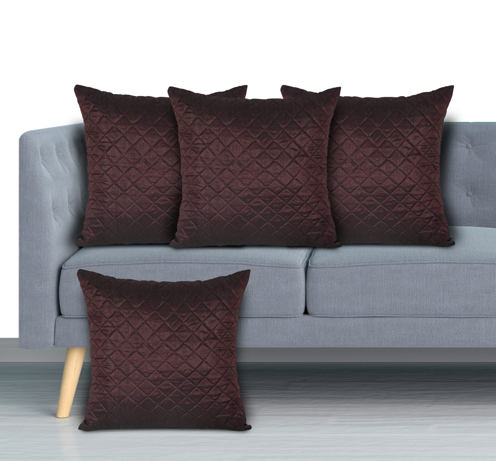 Kuber Industries Quilted Soft Decorative Square Throw Pillow Cover, Cushion Covers, Pillow Case For Sofa Couch Bed Chair, 18x18 Inch-(Maroon & Cream)-HS_38_KUBMART21779