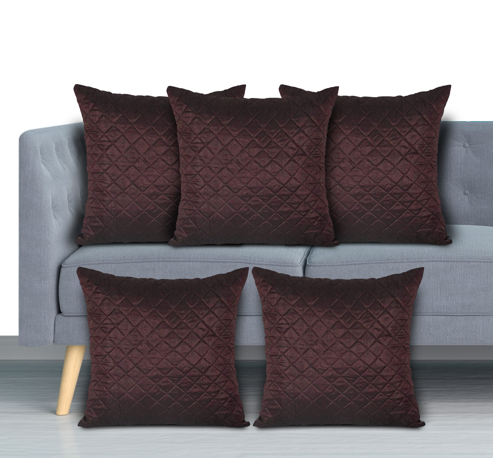 Kuber Industries Quilted Soft Decorative Square Throw Pillow Cover, Cushion Covers, Pillow Case For Sofa Couch Bed Chair, 18x18 Inch-(Maroon & Cream)-HS_38_KUBMART21779